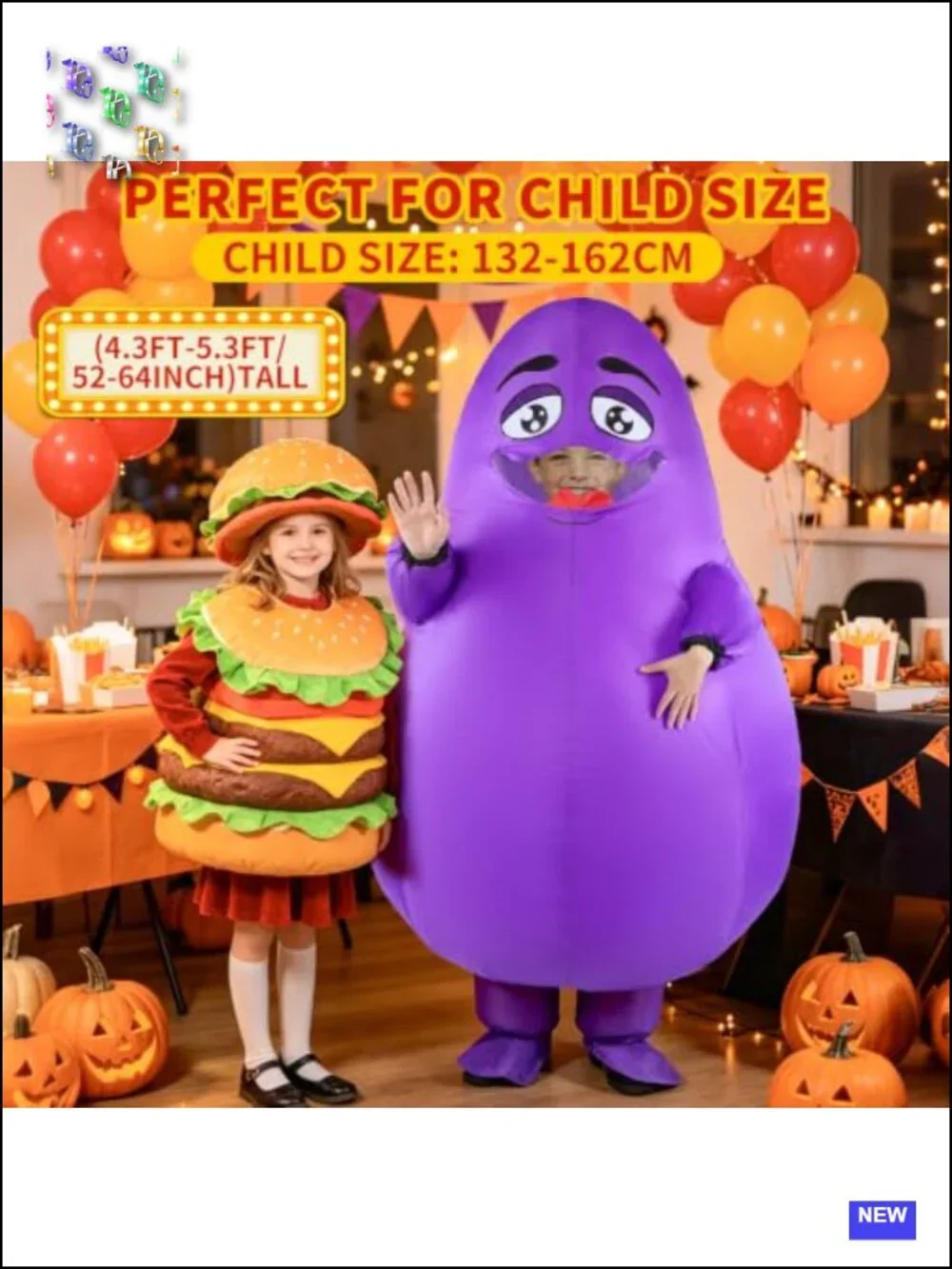 Inflatable Hamburger Kids Costume Halloween Blow Up Party Suit with Fan